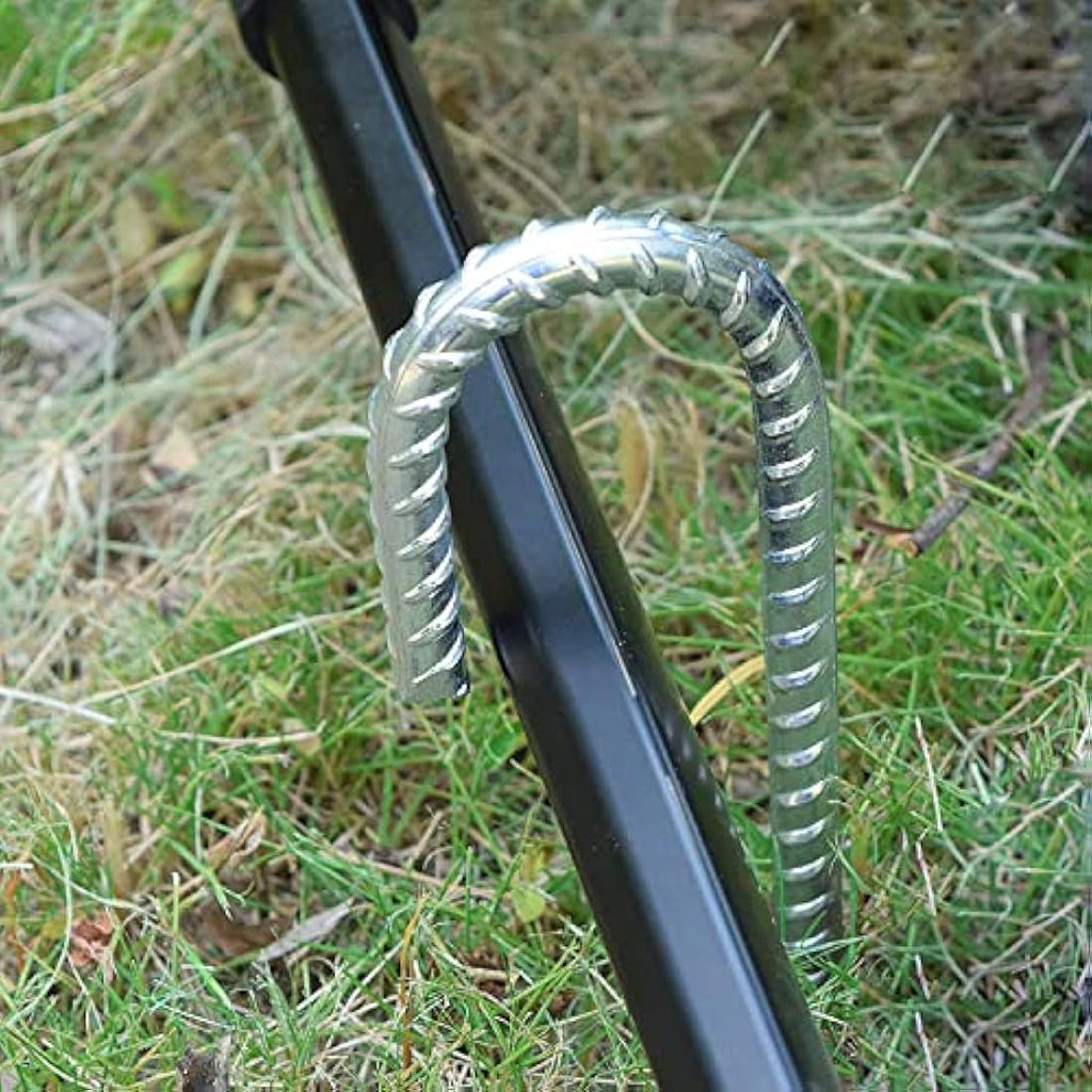 12" Heavy Duty J Hook Rebar Stakes | Galvanized Steel - 30 Pack