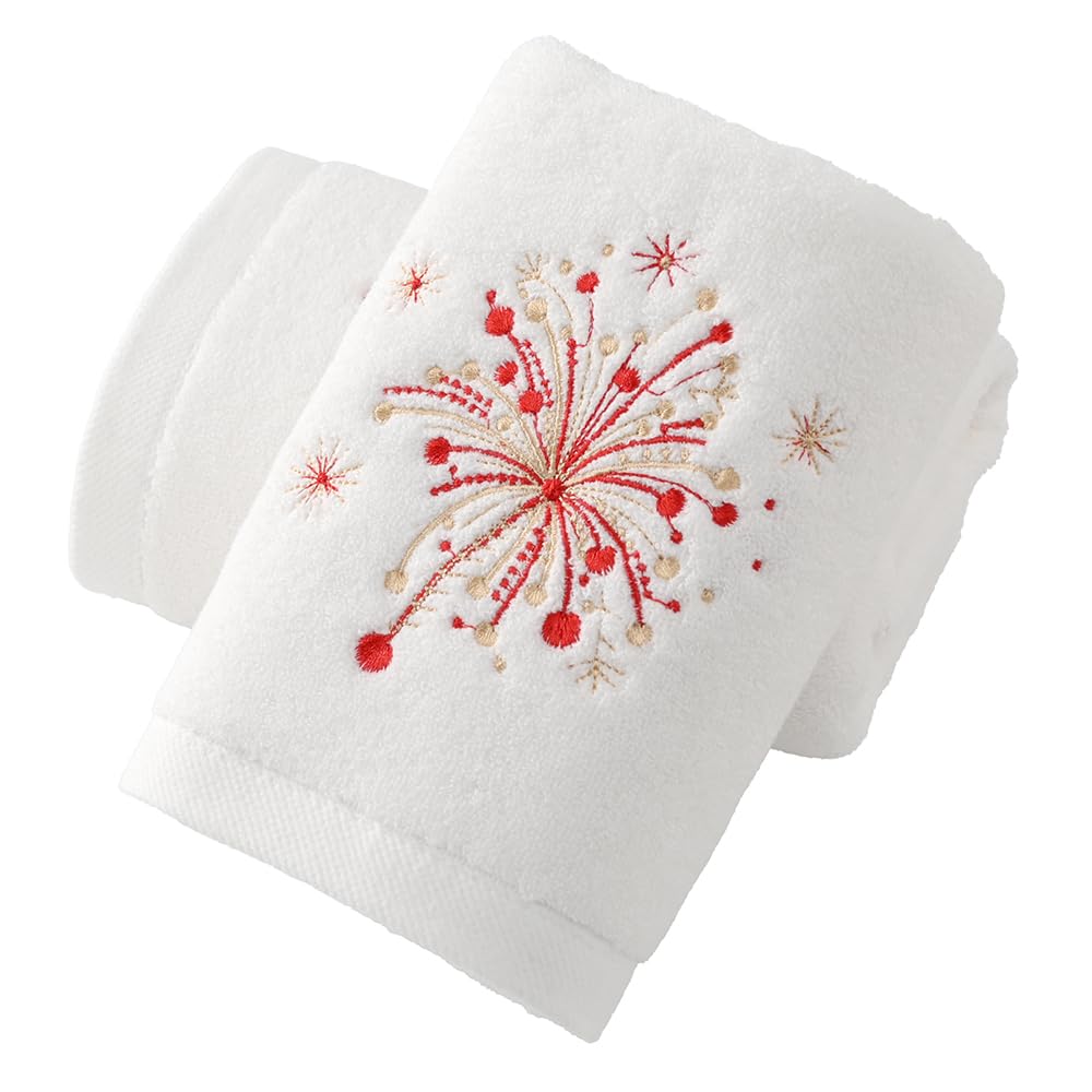Cotton Hand Towels – Set of 2 White Fireworks Embroidered