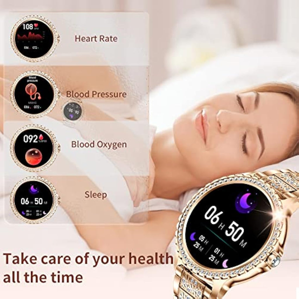 Jolof Store Women's Diamond Smart Watch - Bluetooth Call & Health Tracker