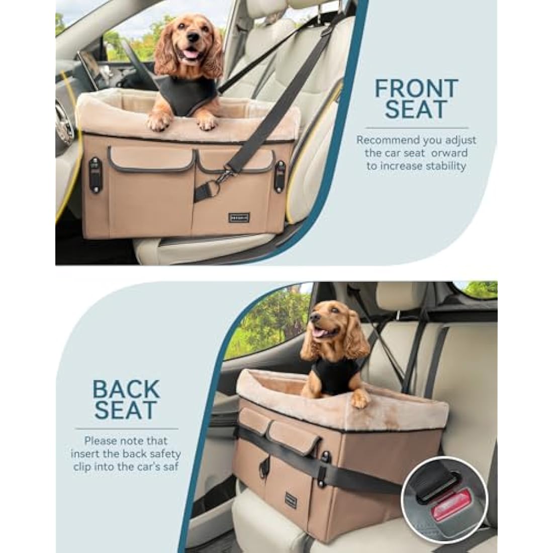 Petsfit Dog Car Seat - Medium Booster Seat with Washable Pad, Khaki