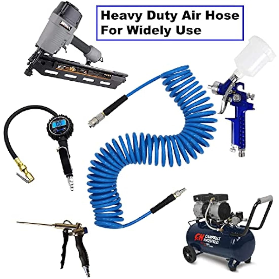 YOTOO 2-Pack Polyurethane Recoil Air Hose – 10m x 6mm ID, Blue
