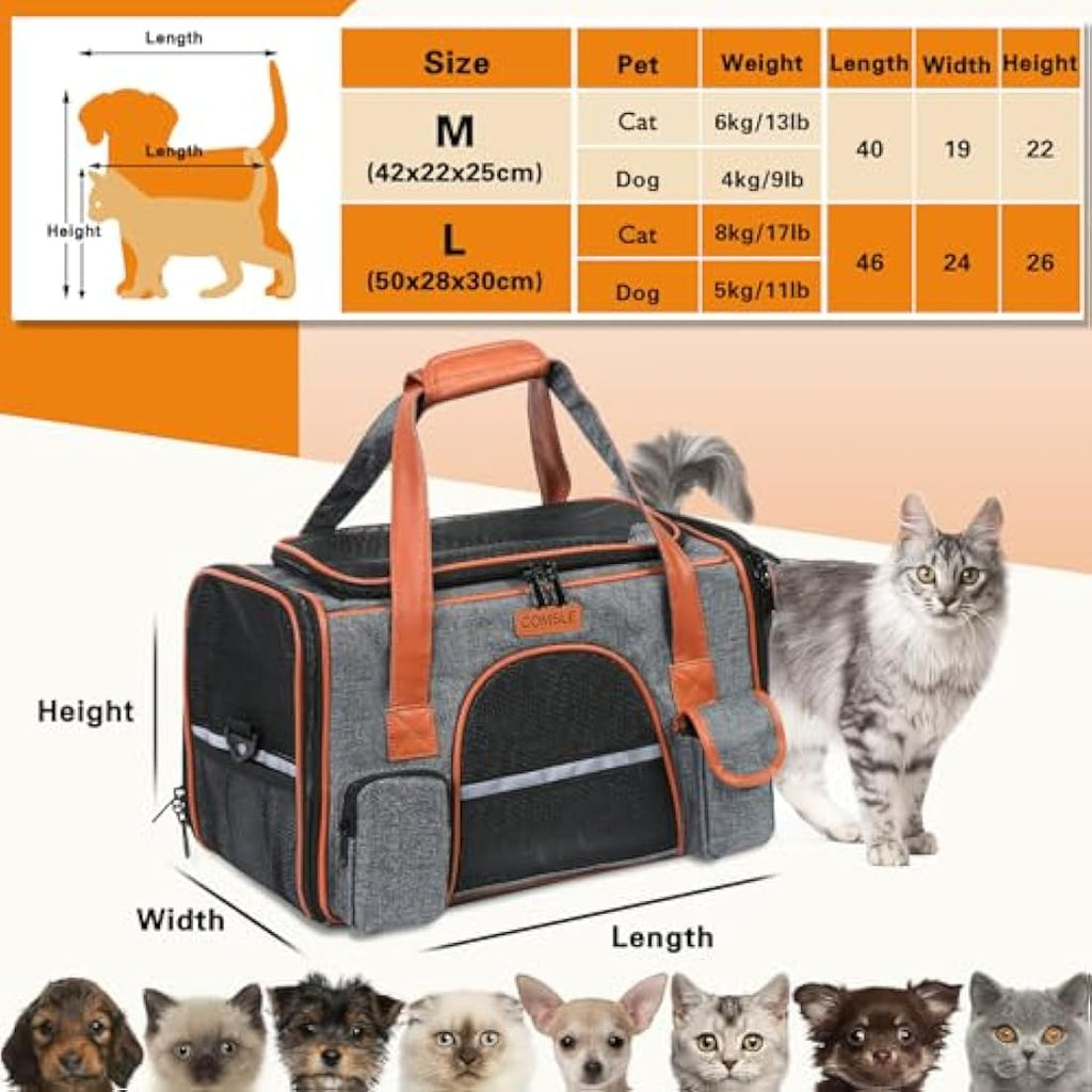 COMSLE Airline Approved Pet Carrier Bag – Large Breathable Dog & Cat Travel Bag