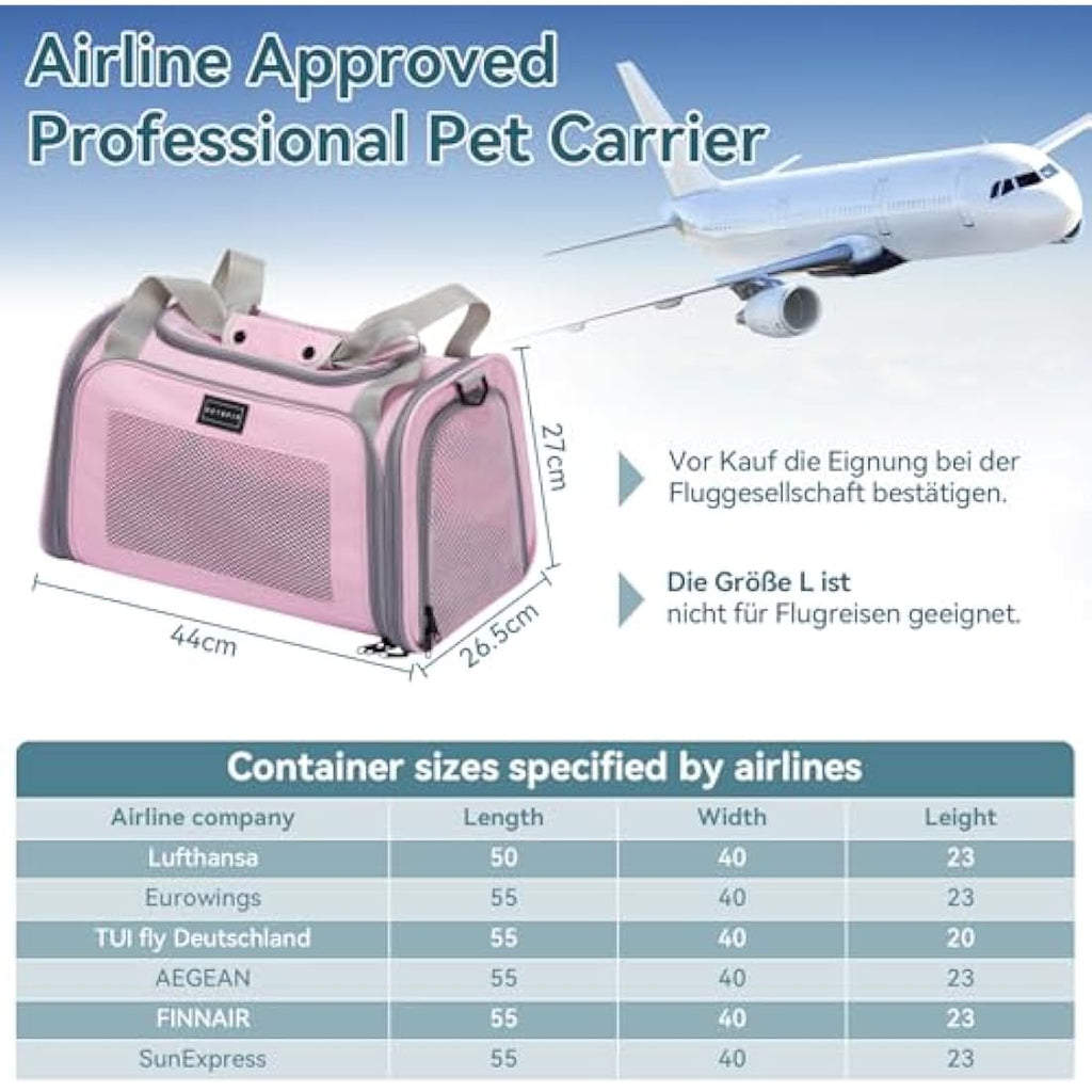 Petsfit Airline Approved Soft Cat Carrier with Fleece Mat – Pink