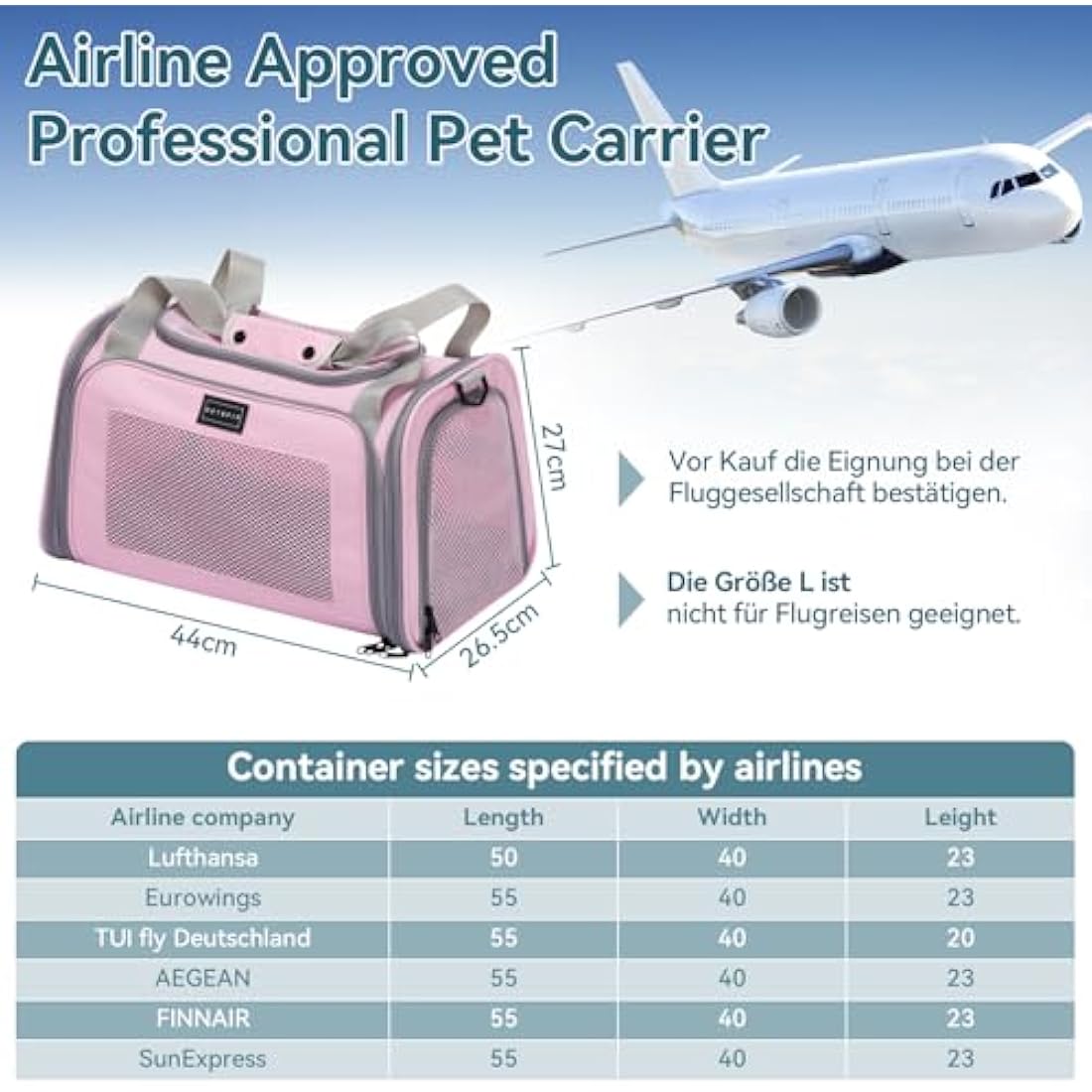 Petsfit Airline Approved Soft Cat Carrier with Fleece Mat – Pink
