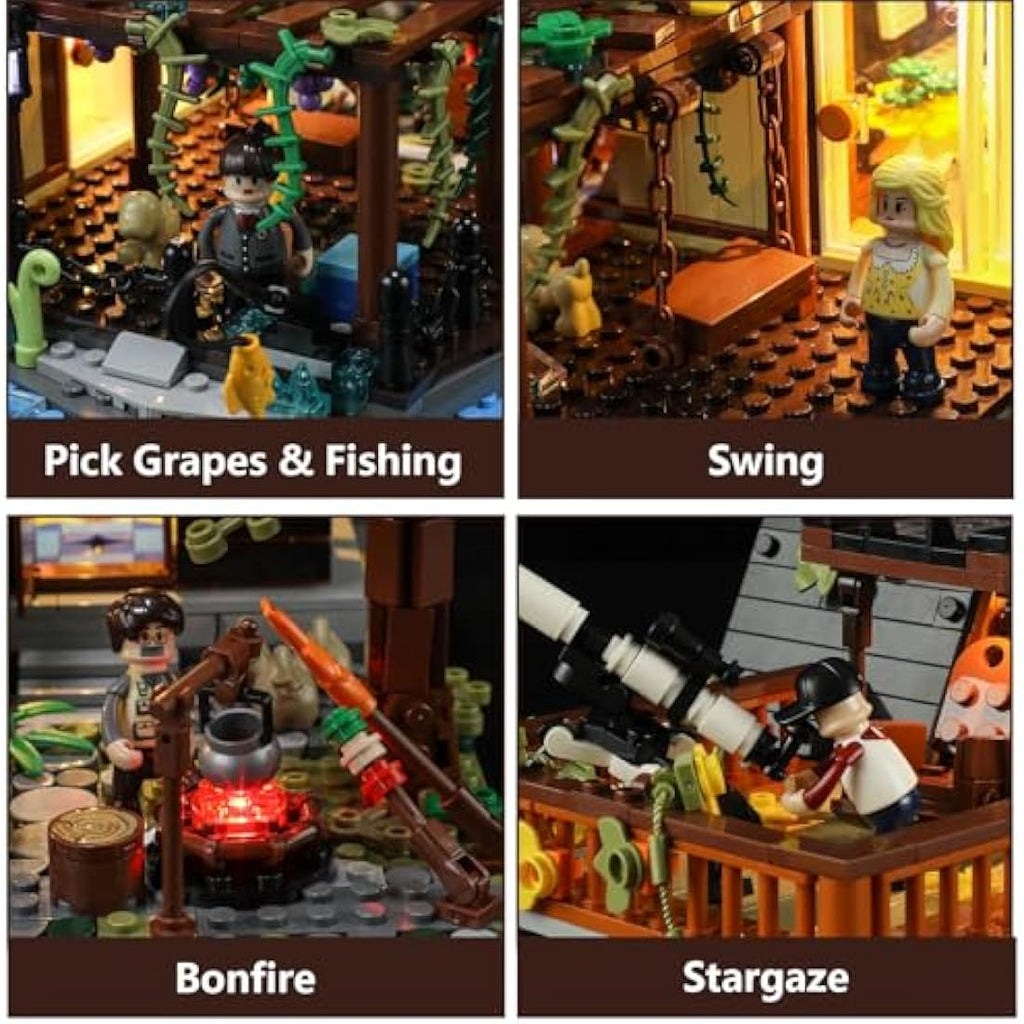 FUNWHOLE A-Frame Cabin Building Bricks Set with LED Lights - 2061 PCS