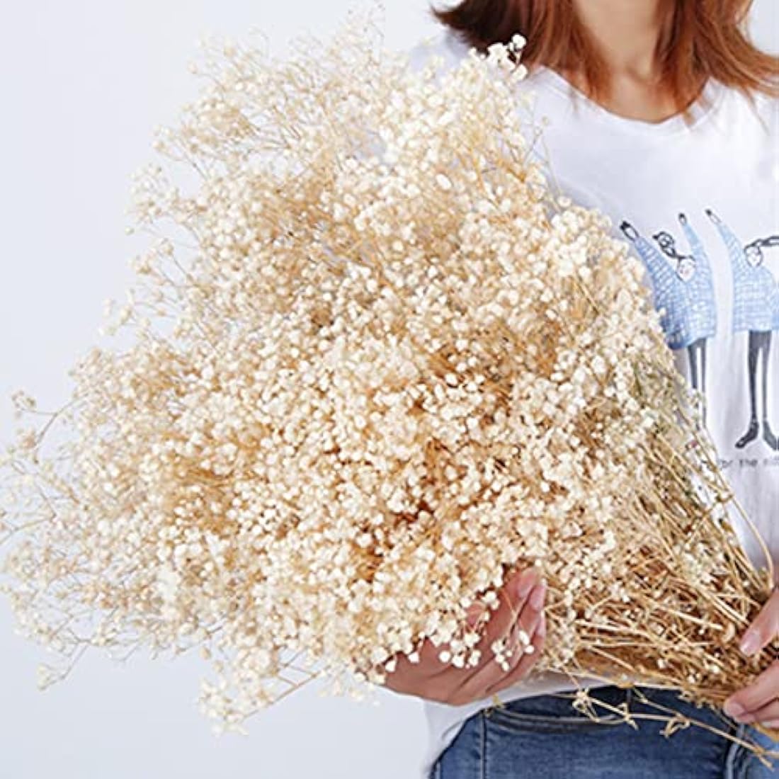 OUKEYI Dried Baby's Breath Bouquet | 17" Ivory White Gypsophila Flowers