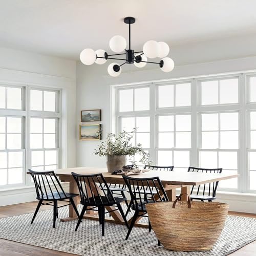 KCO Lighting 8-Light Sputnik Chandelier | Mid Century Glass Globe Black
