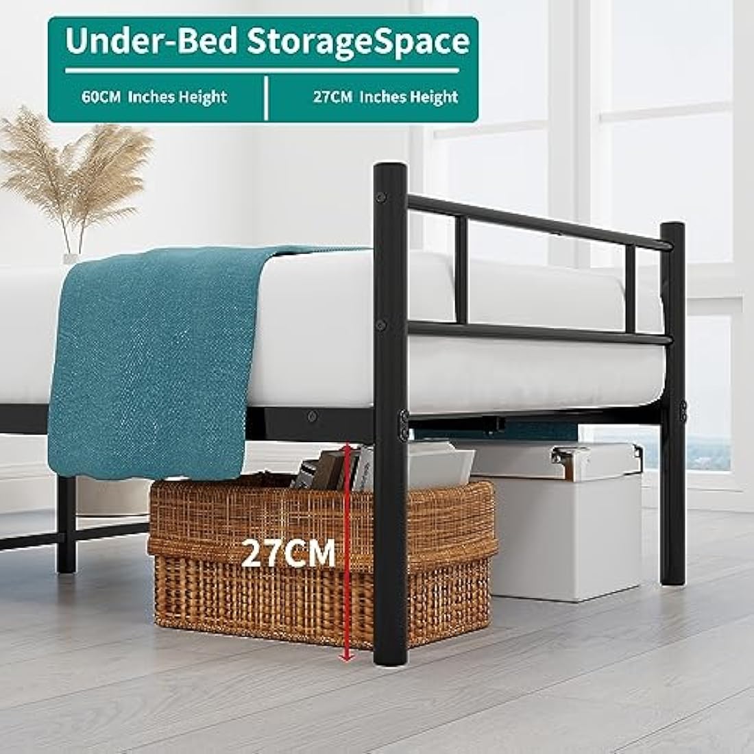 HOMERECOMMEND 3ft Single Metal Bed Frame with Headboard - Black Steel