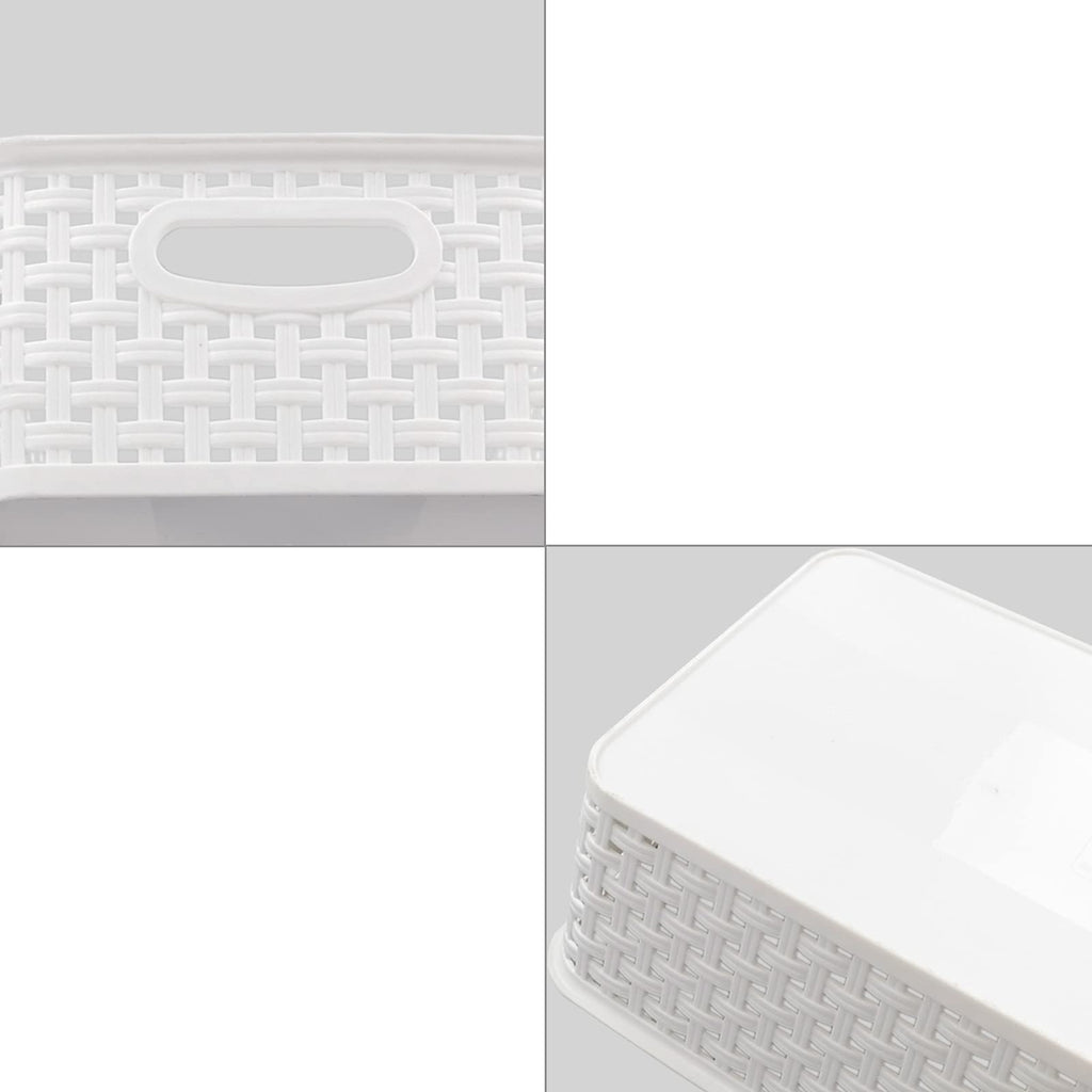 Easymanie 6-pack Plastic Woven Rattan Storage Basket, White - image 4