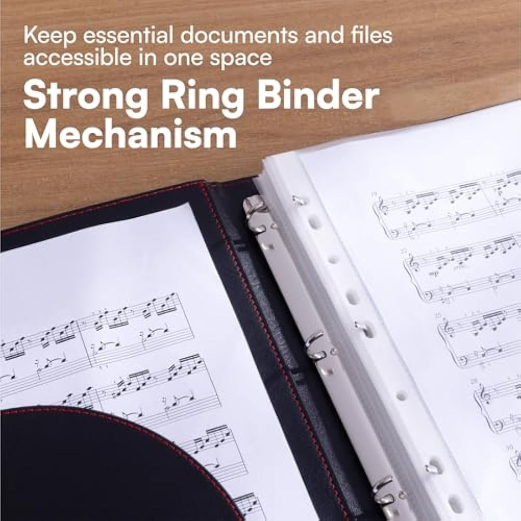 H&S A4 Faux Leather Conference Folder | Ring Binder Portfolio - Black