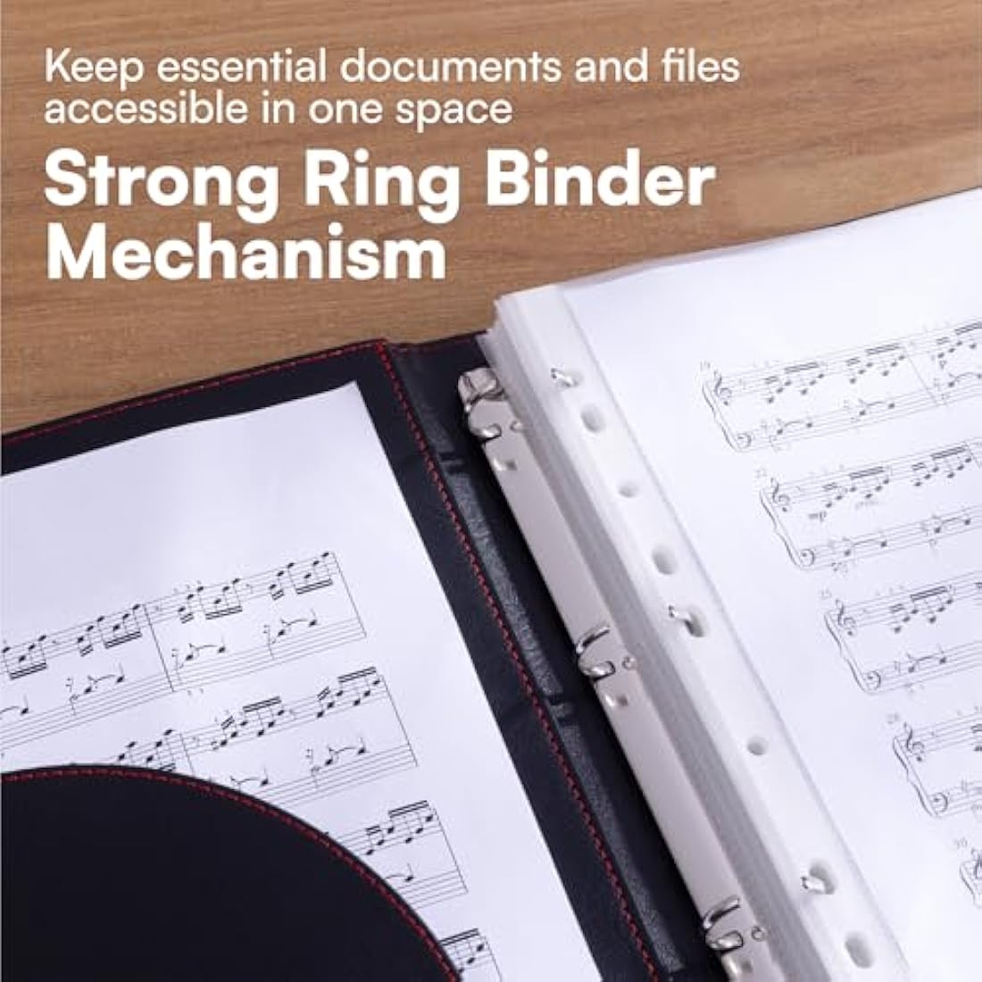 H&S A4 Faux Leather Conference Folder | Ring Binder Portfolio - Black