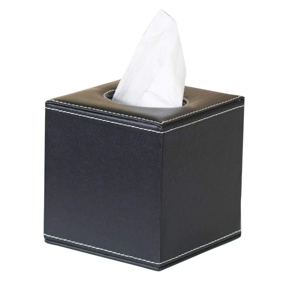 PU Leather Tissue Box Cover – Square Napkin Dispenser in Black