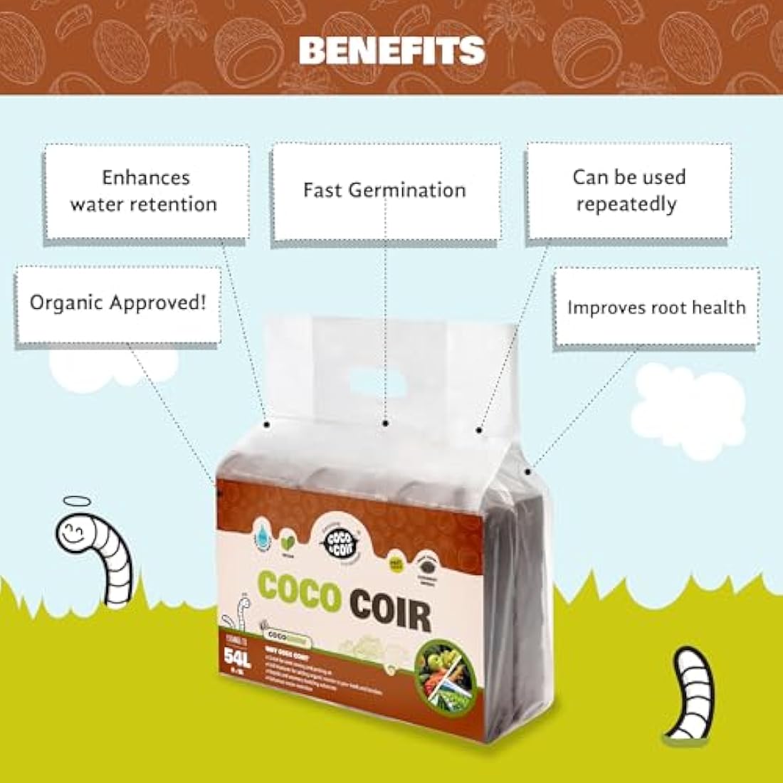 Coco & Coir Organic Peat Free Coconut Coir Compost & Reptile Bedding - 54L