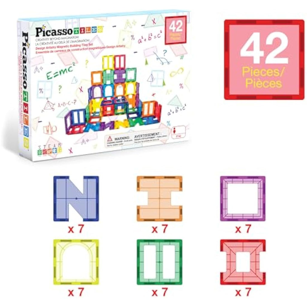 PicassoTiles 42-Piece Magnetic Building Tiles Set – STEM Educational Toy