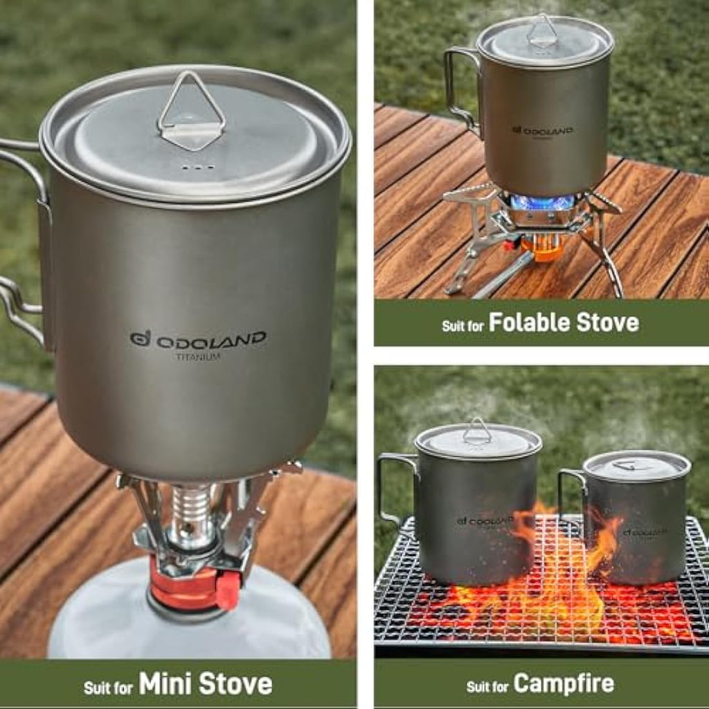 Odoland 750ml Titanium Camping Mug with Lid and Spork | Ultralight