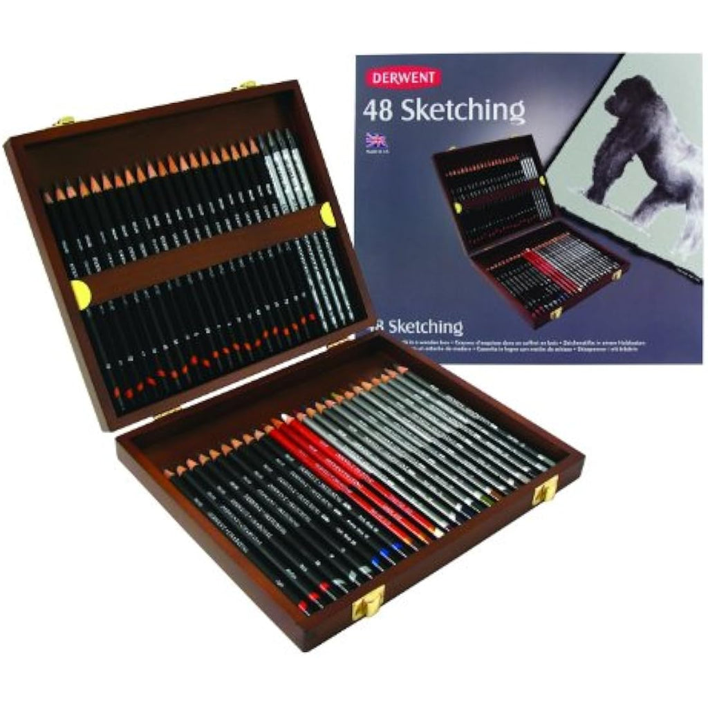 Derwent Sketching Collection – 48 Professional Pencils in Wooden Box