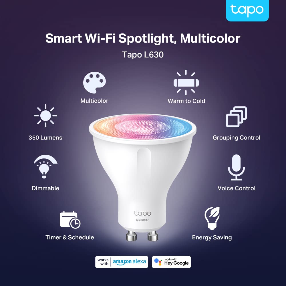 Tapo L630 Smart WLAN GU10 Light Bulb – Dimmable Multicolour LED, 4 Pack