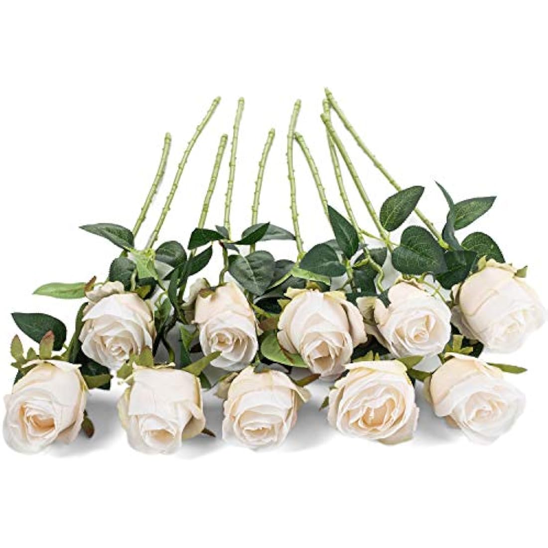 10pcs Artificial Silk Roses – 20" Long Stem White Flowers