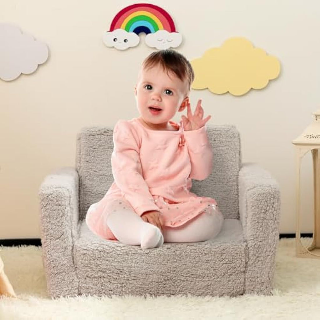 BEJOY 2-in-1 Kids Sofa Bed – Sherpa Toddler Couch & Flip Out Lounger