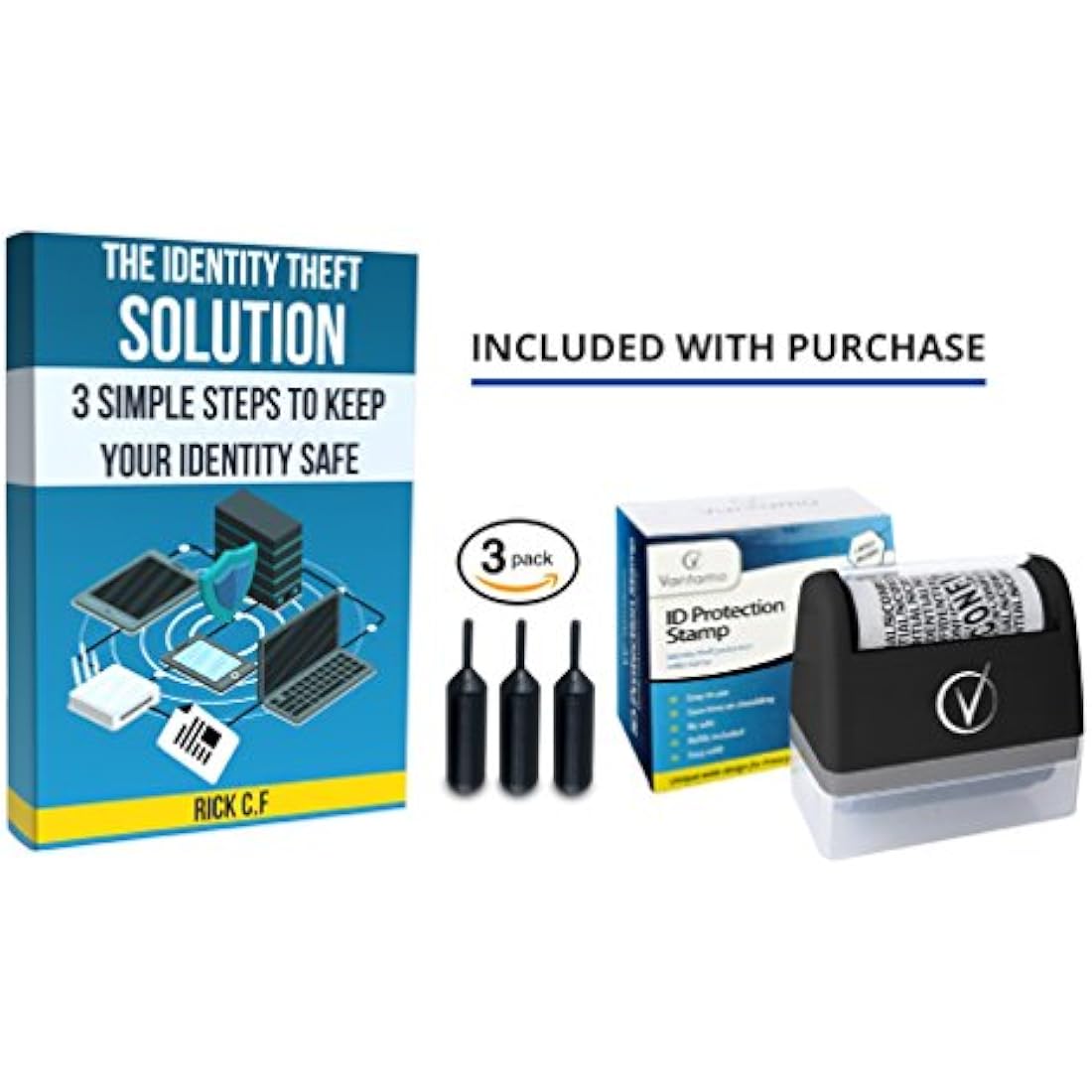 Vantamo Identity Theft Protection Roller Stamp with 3 Refills – Black