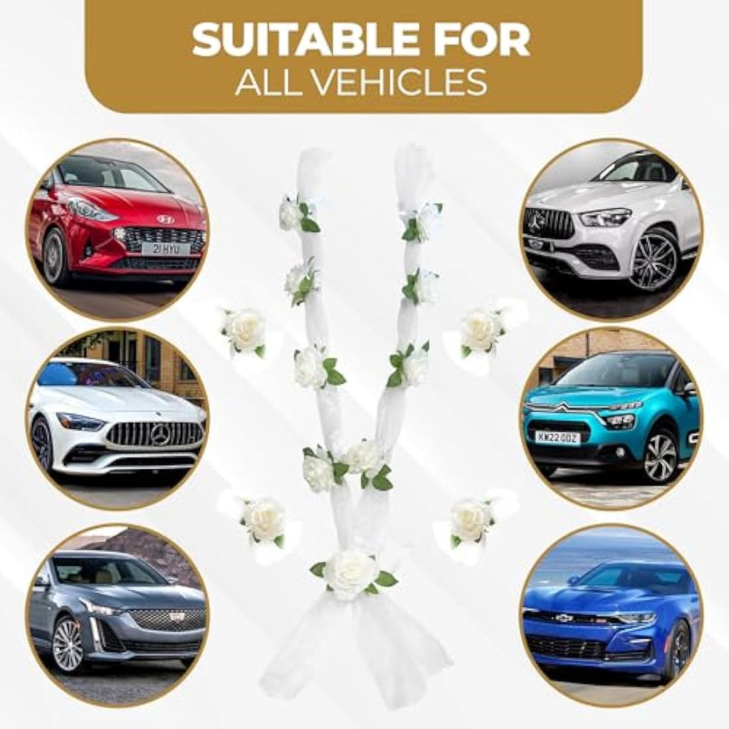 Nueva Vida Wedding Car Decoration – Silk Flower Garland with Door Ribbons