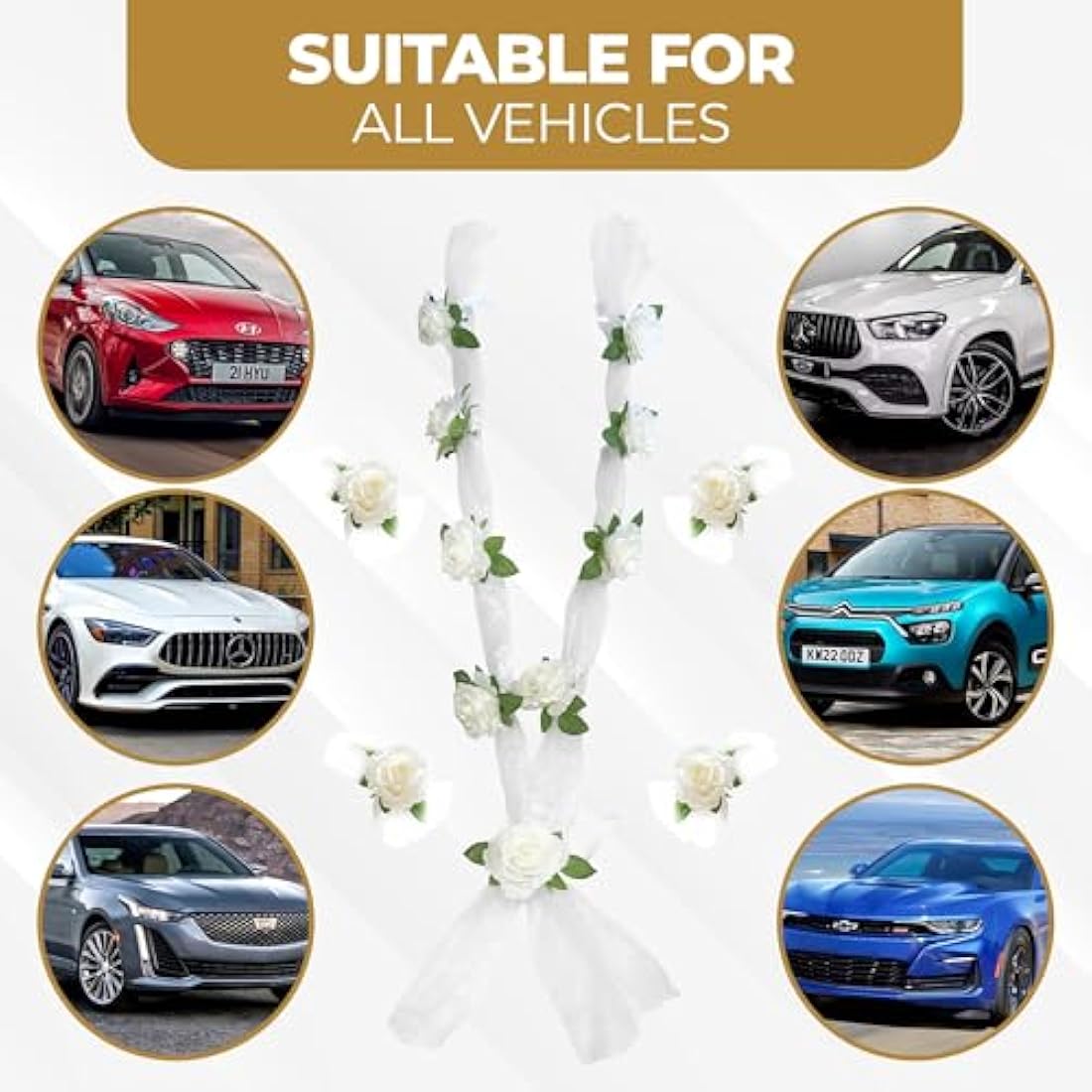 Nueva Vida Wedding Car Decoration – Silk Flower Garland with Door Ribbons