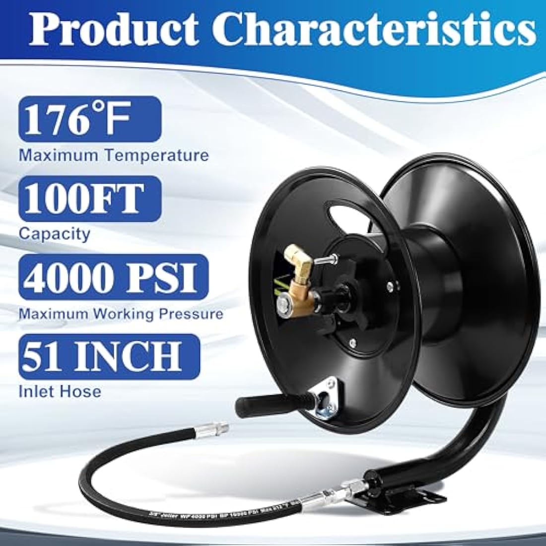 M MINGLE Pressure Washer Hose Reel | 100ft Heavy Duty Steel | 4000 PSI