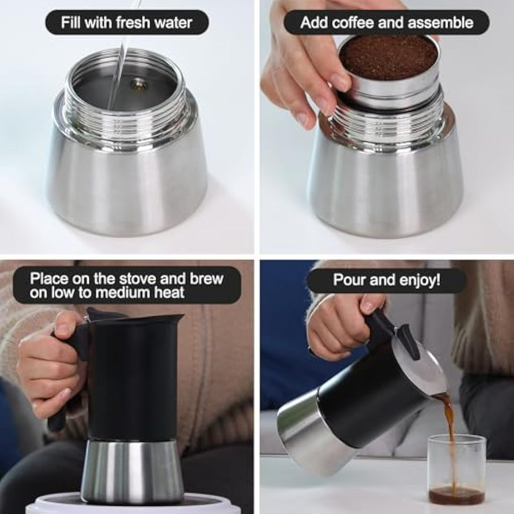 Sivaphe Stovetop Espresso Maker | 6-Cup Stainless Steel Moka Pot