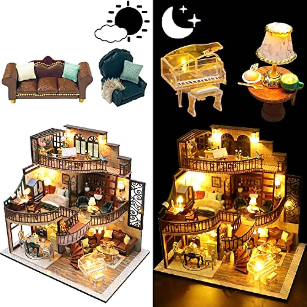 Spilay DIY Miniature Dollhouse Kit: Dream Building Pavilion with Music Box