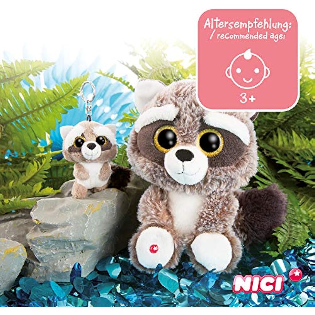 Nici Glubschis Clooney Raccoon Plush Keyring – Pink/White Animal Charm