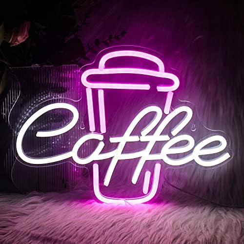 Ineonlife Coffee Cup Neon Sign – Pink & White LED Wall Decor for Cafes