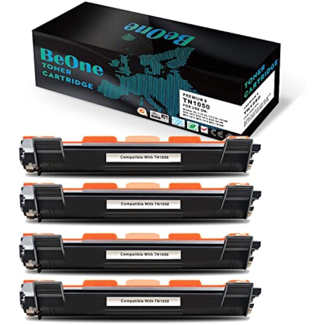BeOne TN1050 Black Toner Cartridges for Brother HL-1110 MFC-1910W | 4-Pack
