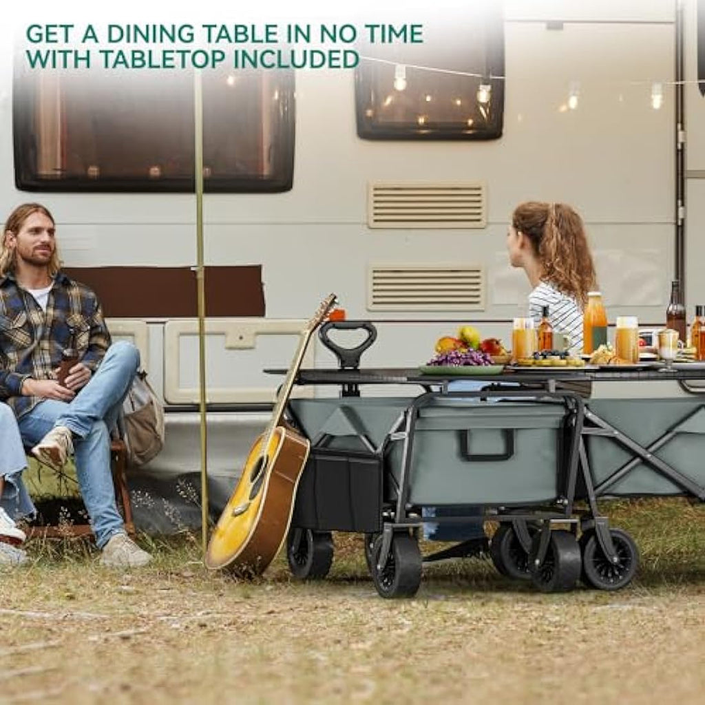 YITAHOME Folding Beach Wagon with Table | 220 lbs Heavy Duty Trolley