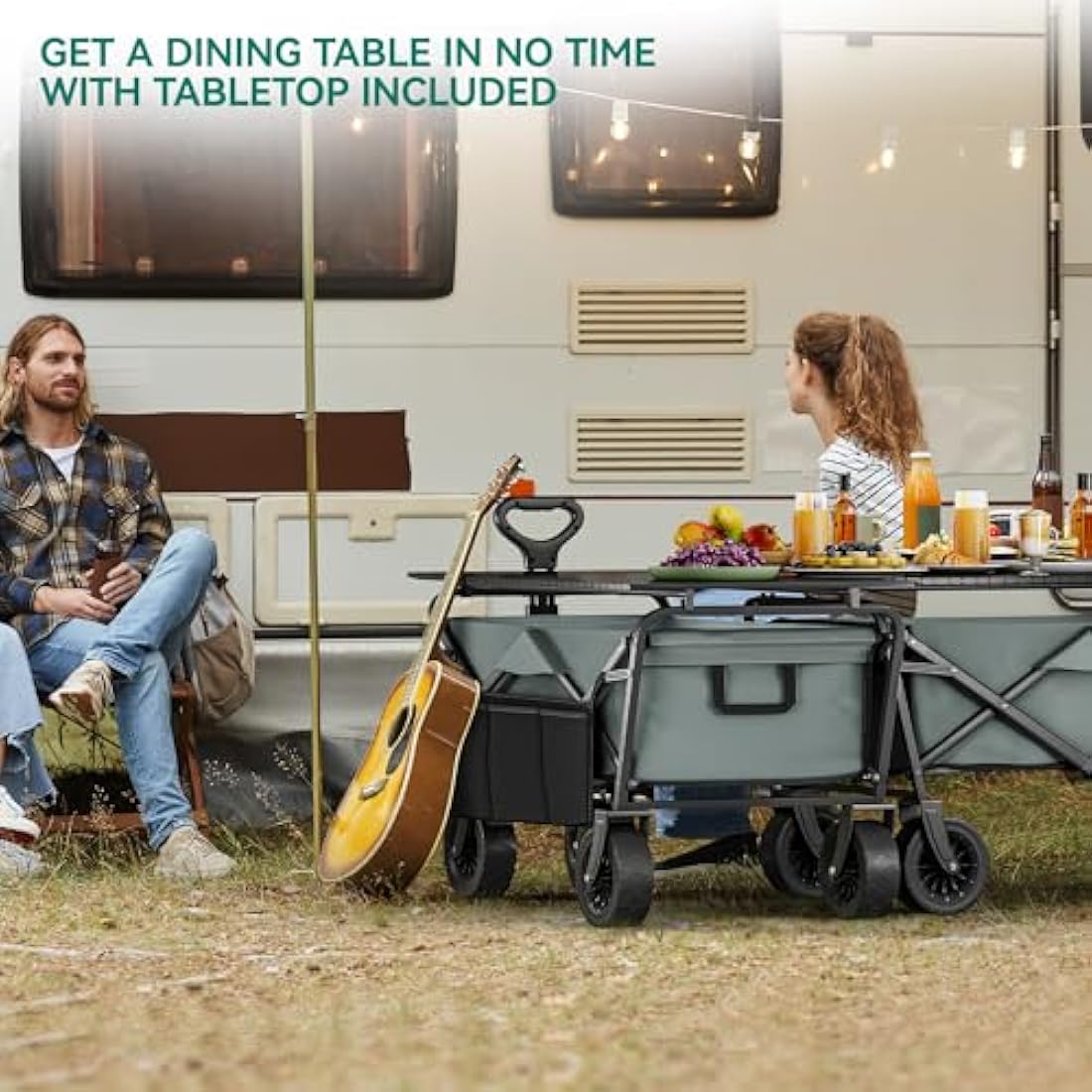 YITAHOME Folding Beach Wagon with Table | 220 lbs Heavy Duty Trolley