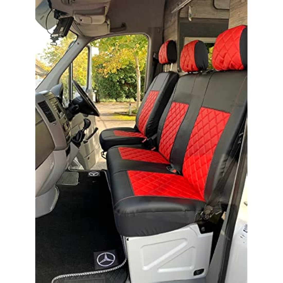 Texmar Black-Red Leather Seat Covers for Mercedes Sprinter & VW Crafter