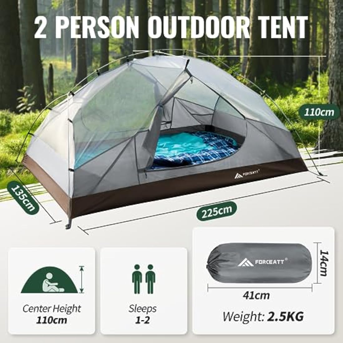 Forceatt 2-Person Camping Tent | PU3000mm Waterproof Backpacking Tent