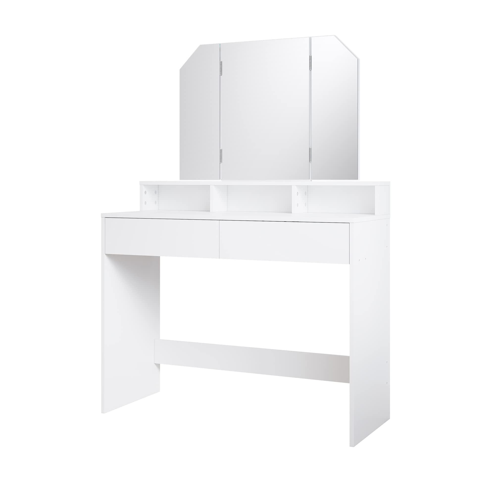 ELEGANT White Dressing Table with Tri-Fold Mirror and 2 Storage Drawers