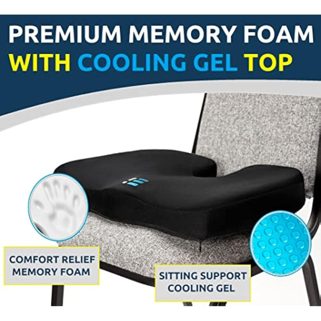 Orthopedic Memory Foam Seat Cushion – Gel Coccyx Relief