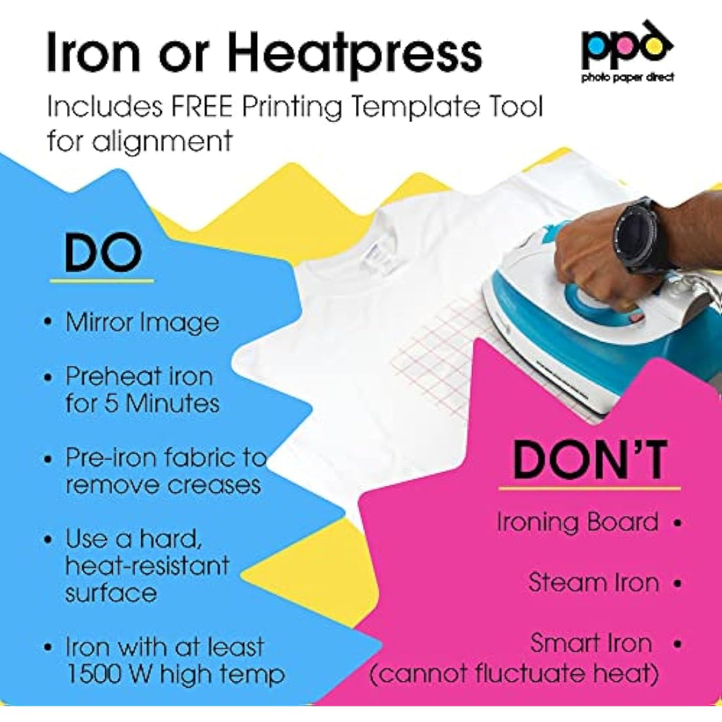 PPD Inkjet Iron On Transfer Paper for Light Fabric - 8.5x11 (100 Sheets)