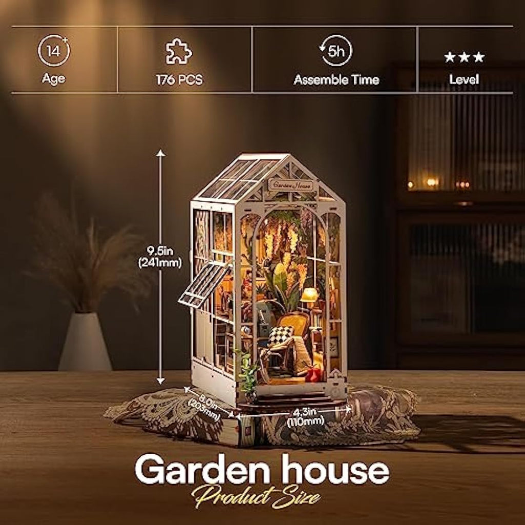 ROBOTIME Gardenhouse Book Nook Kit | DIY 3D Wooden Puzzle with LED