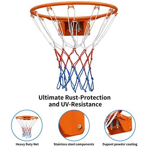 FUNJRPE 18-Inch Double Spring Basketball Rim | Wall-Mounted Steel Hoop