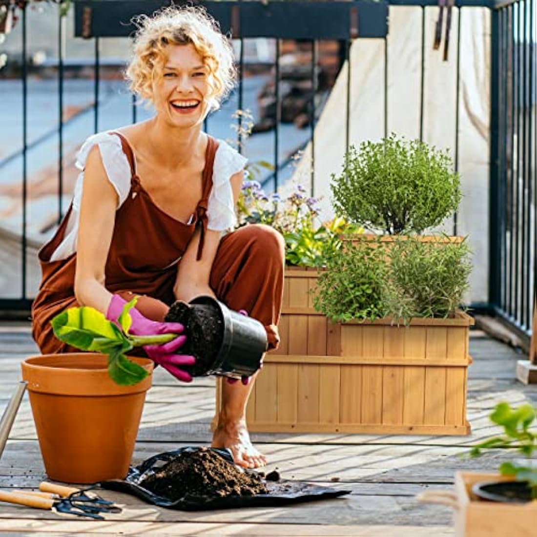 4-Tier Wooden Raised Bed – Tiered Herb Garden Planter