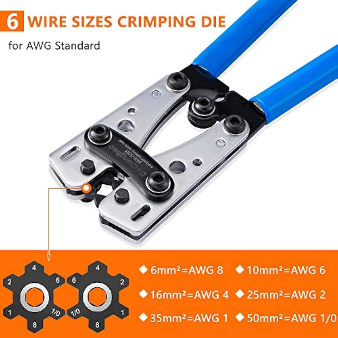 Jolof Store HX-50B Battery Cable Lug Crimper Tool for 6-50mm² Wire