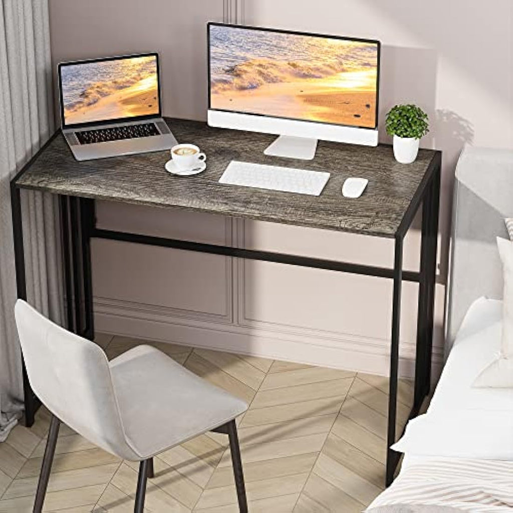 Ulifance Folding Computer Desk – No-Assembly Writing Table, Black Oak