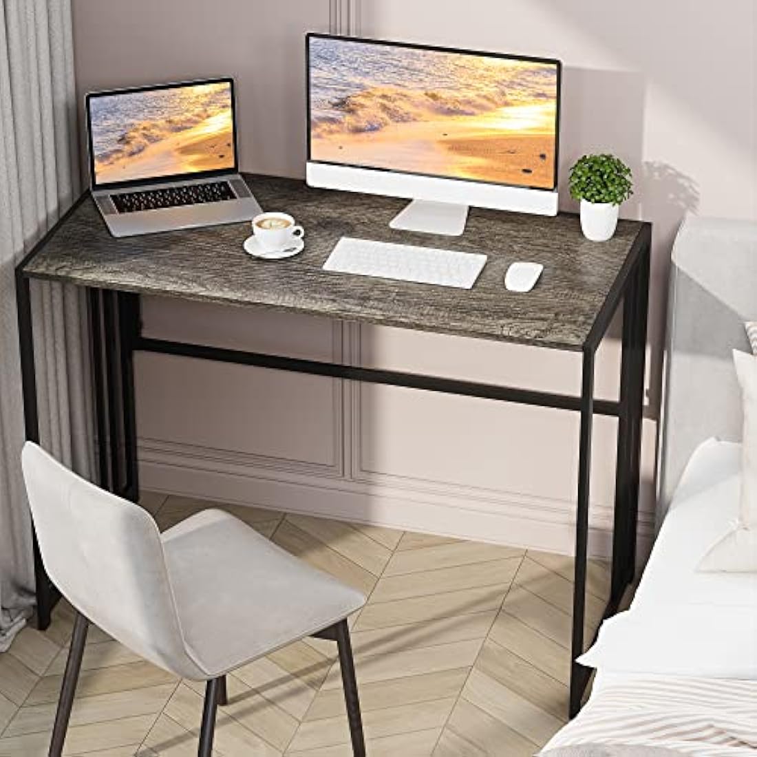 Ulifance Folding Computer Desk – No-Assembly Writing Table, Black Oak