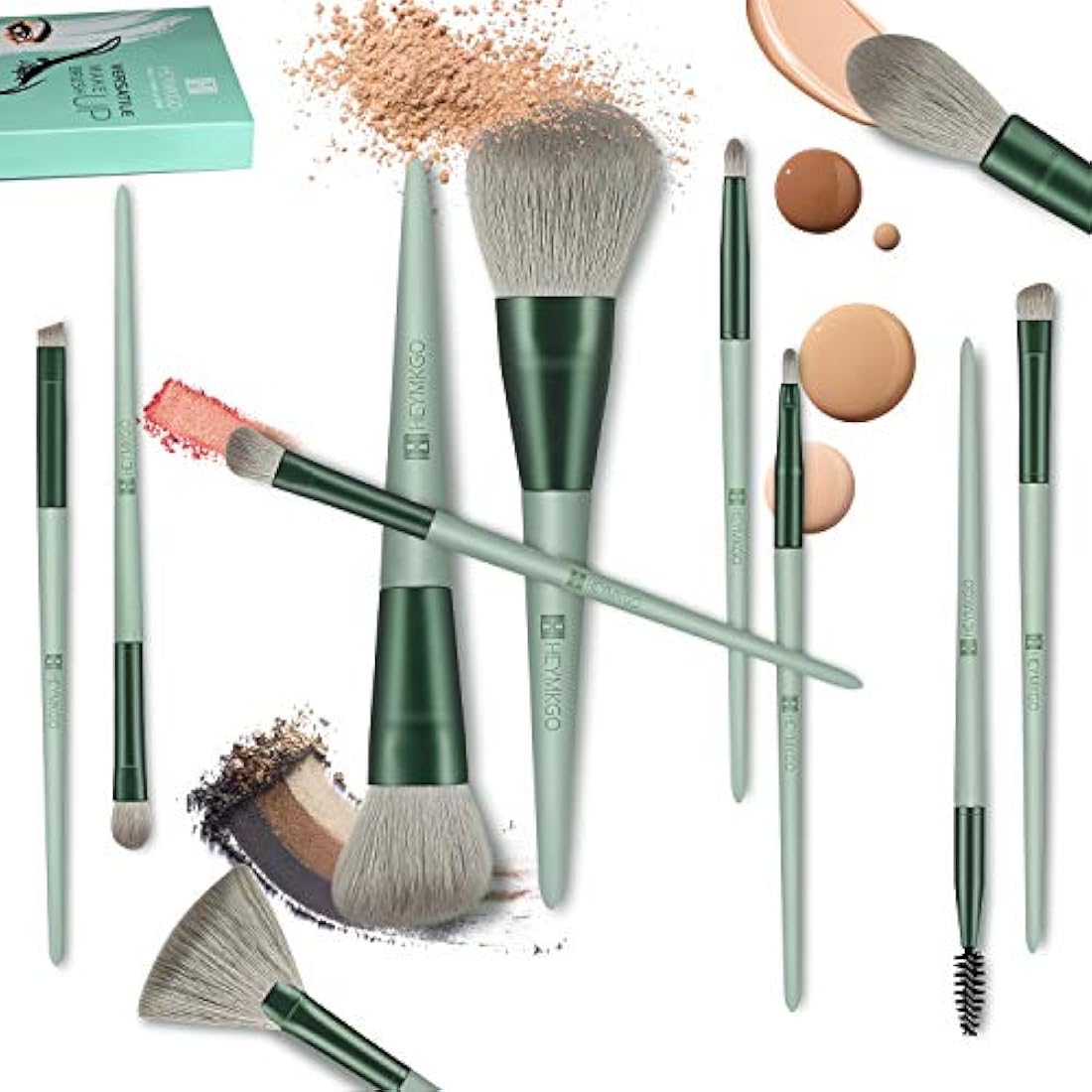 HEYMKGO 15pcs Professional Makeup Brush Set with Travel Flannel Bag