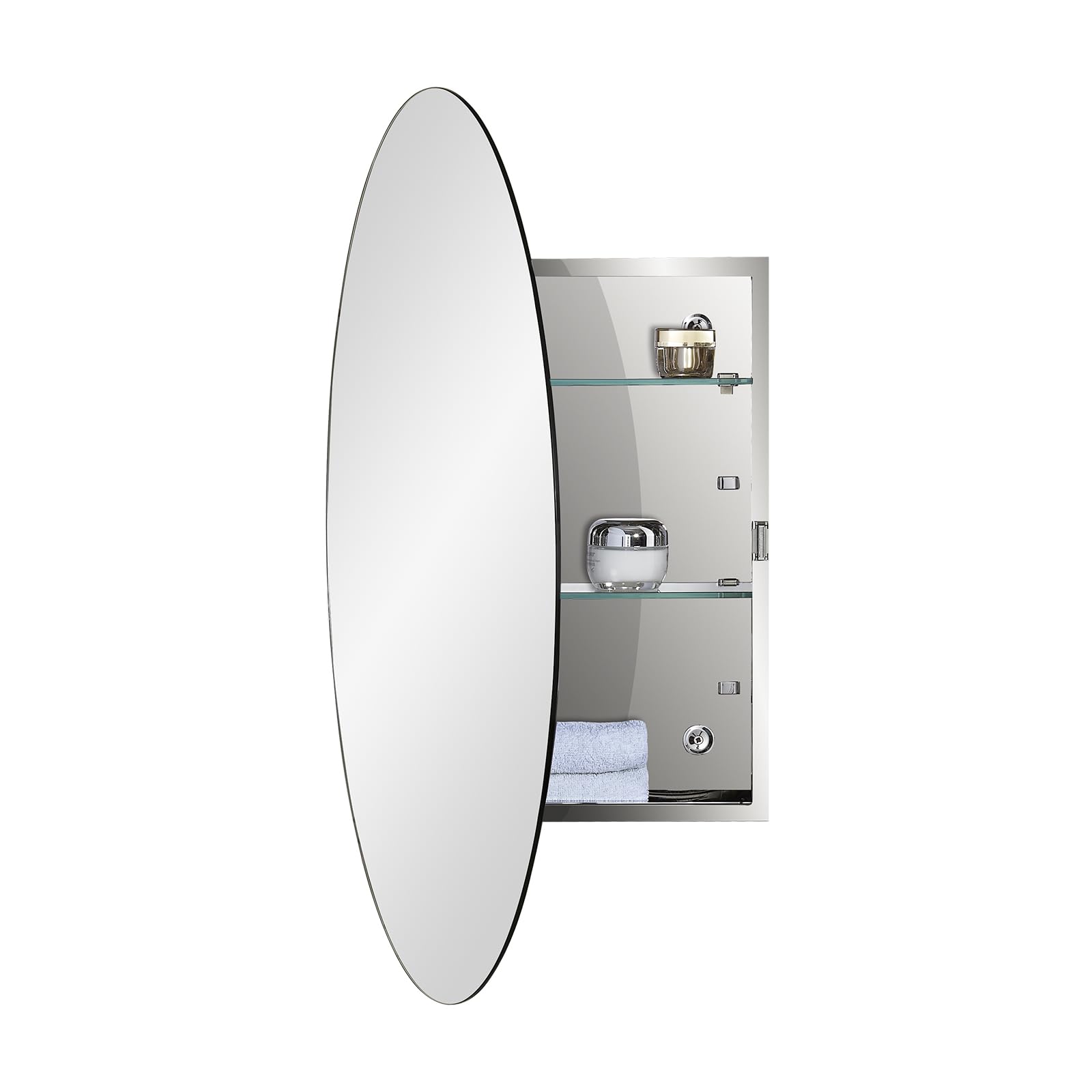 Fundin Oval Bathroom Mirror Cabinet | Stainless Steel Medicine Cabinet