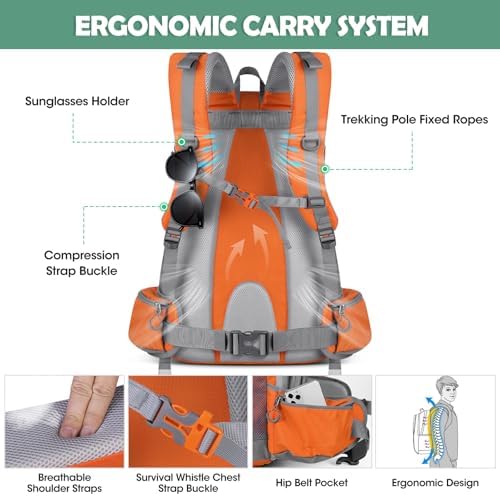 50L Hiking Backpack – Waterproof Camping Rucksack with Shoe Pocket