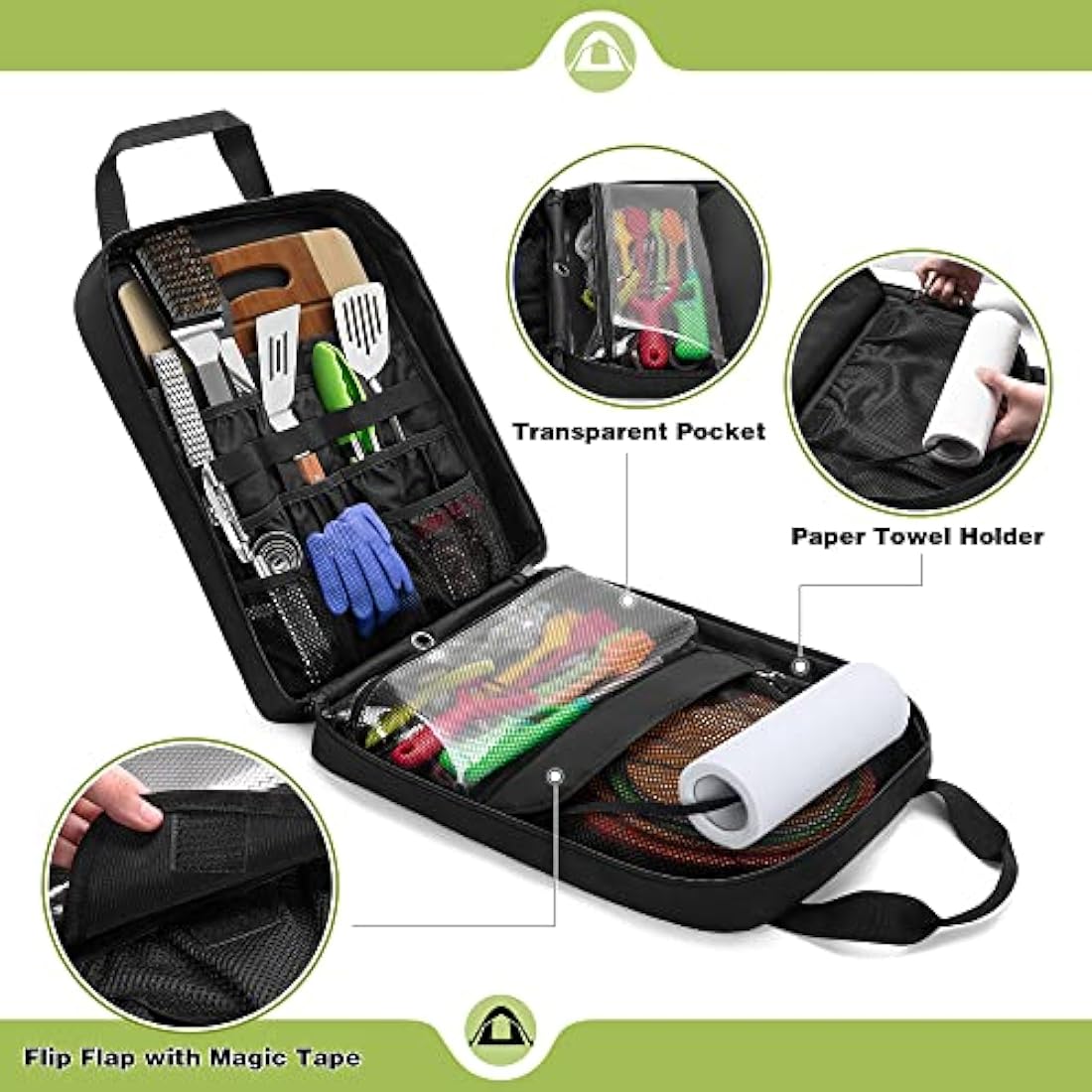 HODRANT Camp Kitchen Utensil Organizer Bag with Paper Towel Holder