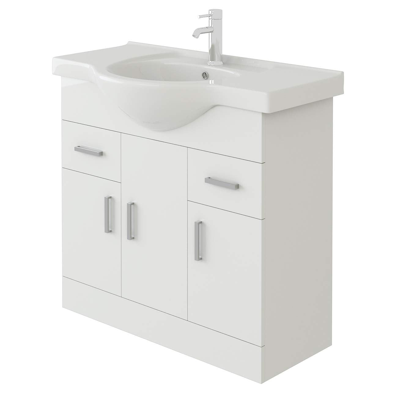 VeeBath Linx Gloss White Bathroom Vanity Unit with Ceramic Basin